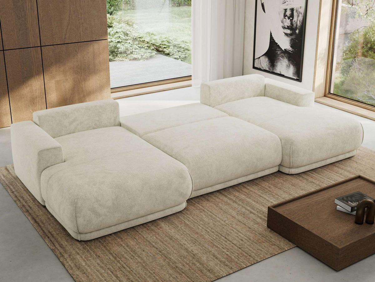 SEDACIA SÚPRAVA RINA U Creme Hrubo tkaná ženilka - čierna/krémová, textil/plast (360/85/170cm) - MKS