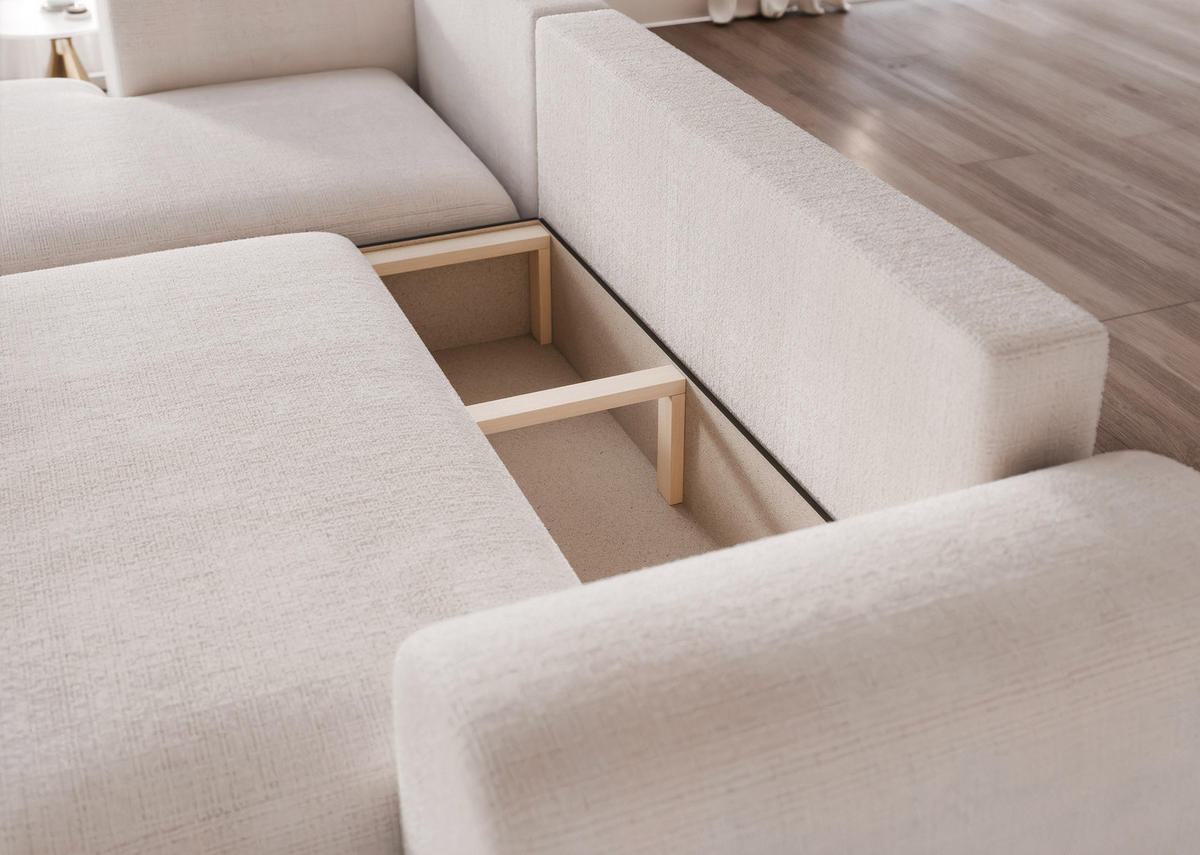 ECKSOFA BLOOM mit Schlaffunktion und Bettkasten Creme - Creme, Holzwerkstoff/Kunststoff (263/150cm) - Idohome