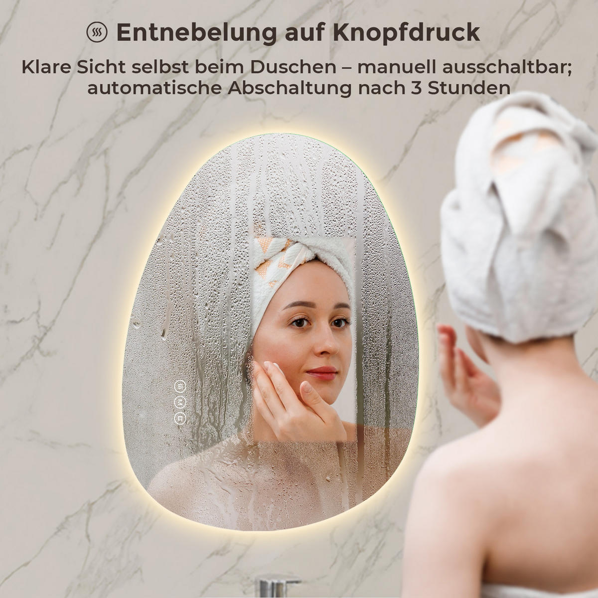 BADEZIMMERSPIEGEL mit Beleuchtung 60/45 cm asymmetrisch LED dimmbar mit Antibeschlag - Transparent, Glas (45/60/2.5cm) - S'AFIELINA
