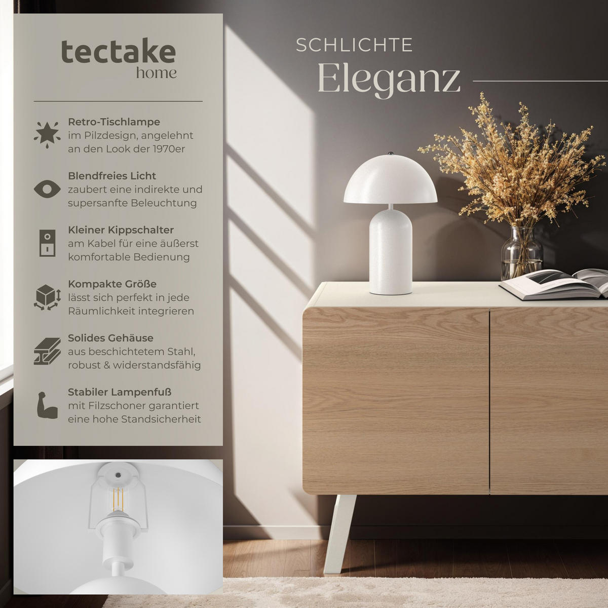 RETRO-TISCHLAMPE Altea,25 x 37 cm,weiß - Weiß, Metall (25/25/37cm) - tectake