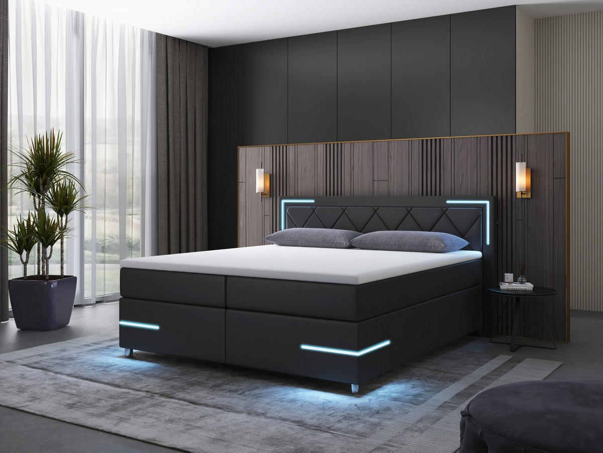 BOXSPRINGBETT Arizona Schwarz 180/200 cm H3/H4 Kunstleder - Schwarz, Textil (180/200cm) - wonello