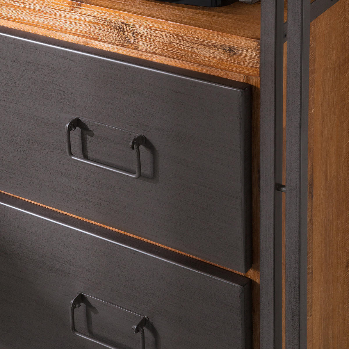 REGAL - 2 Fächer, 3 Schubladen, Akazie massiv / Metall - Akaziefarben, Holz (90/190/35cm) - home24