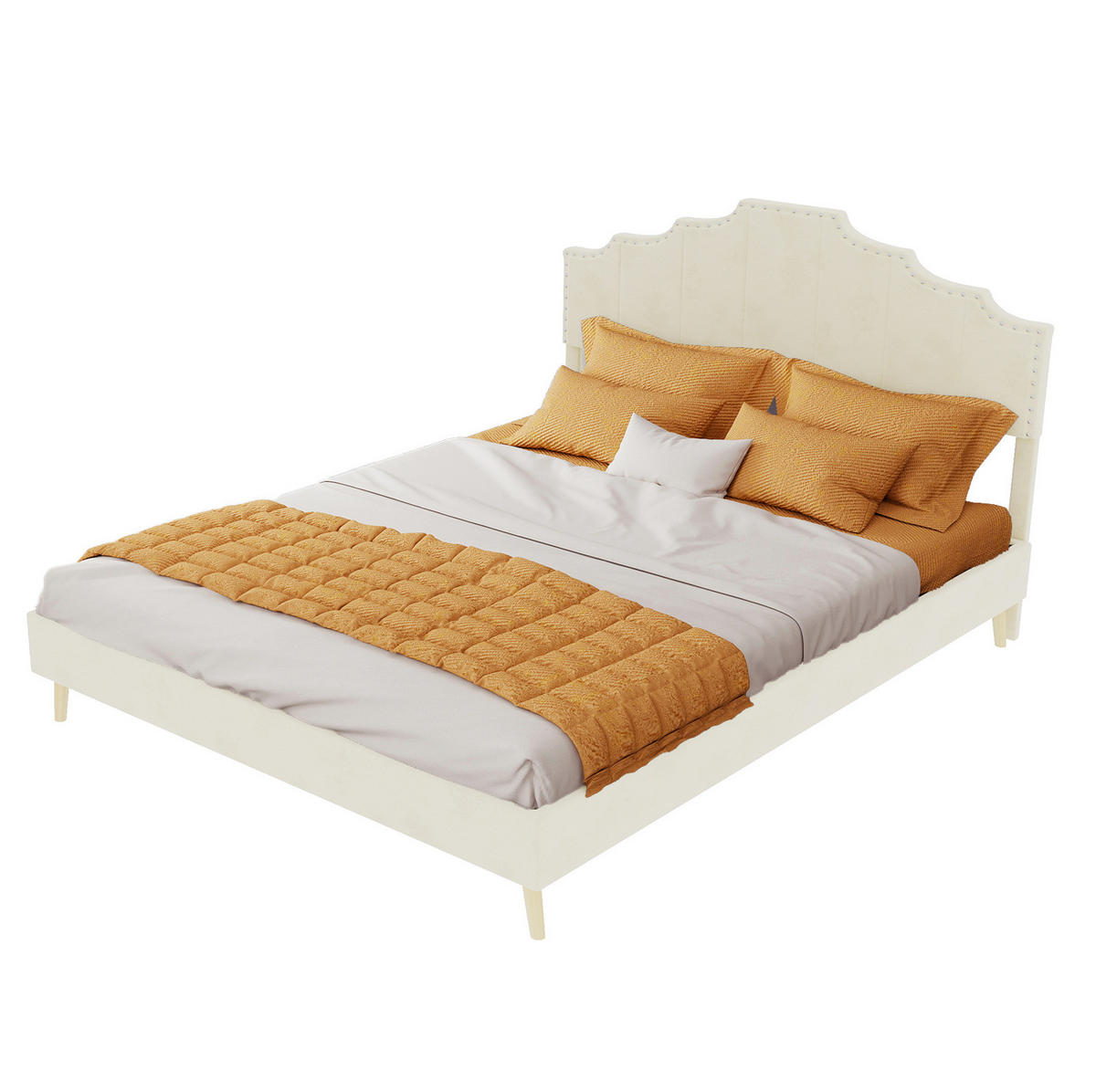 POLSTERBETT 140/200 cm Beige aus Stoff und Metall mit gepolstertem Kopfteil - Beige, Textil (140/200cm) - OKWISH