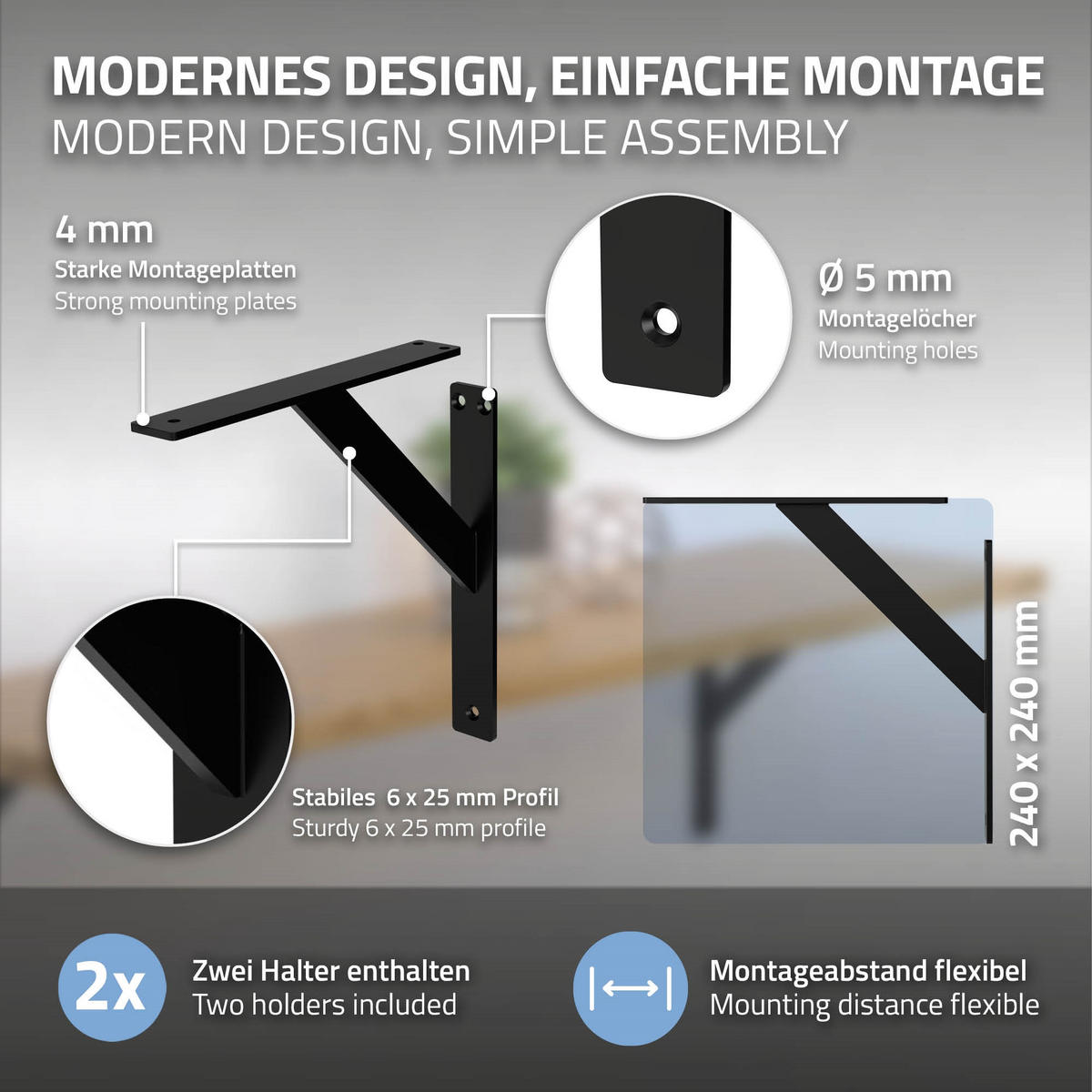 REGALTRÄGER 2er Set - Schwarz, Metall (24/3/24cm) - ML-DESIGN