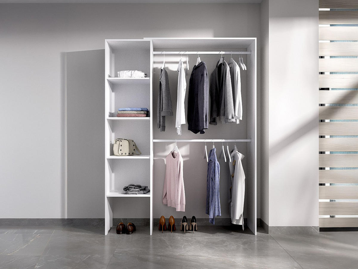 OFFENER Kleiderschrank - 110 cm, 140 cm x 40 cm - holz - weiß Belvana - Weiß, Holz (110/187/40cm) - Vente-Unique