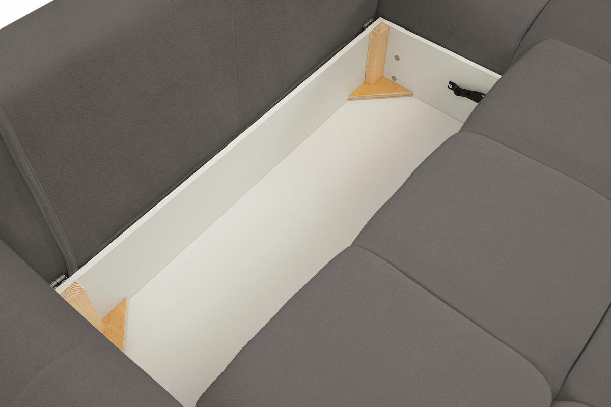 ECKSOFA MODA S Grau Geflochtener Stoff mit Schlaffunktion - Grau, Holz (257/177cm) - MASSENO