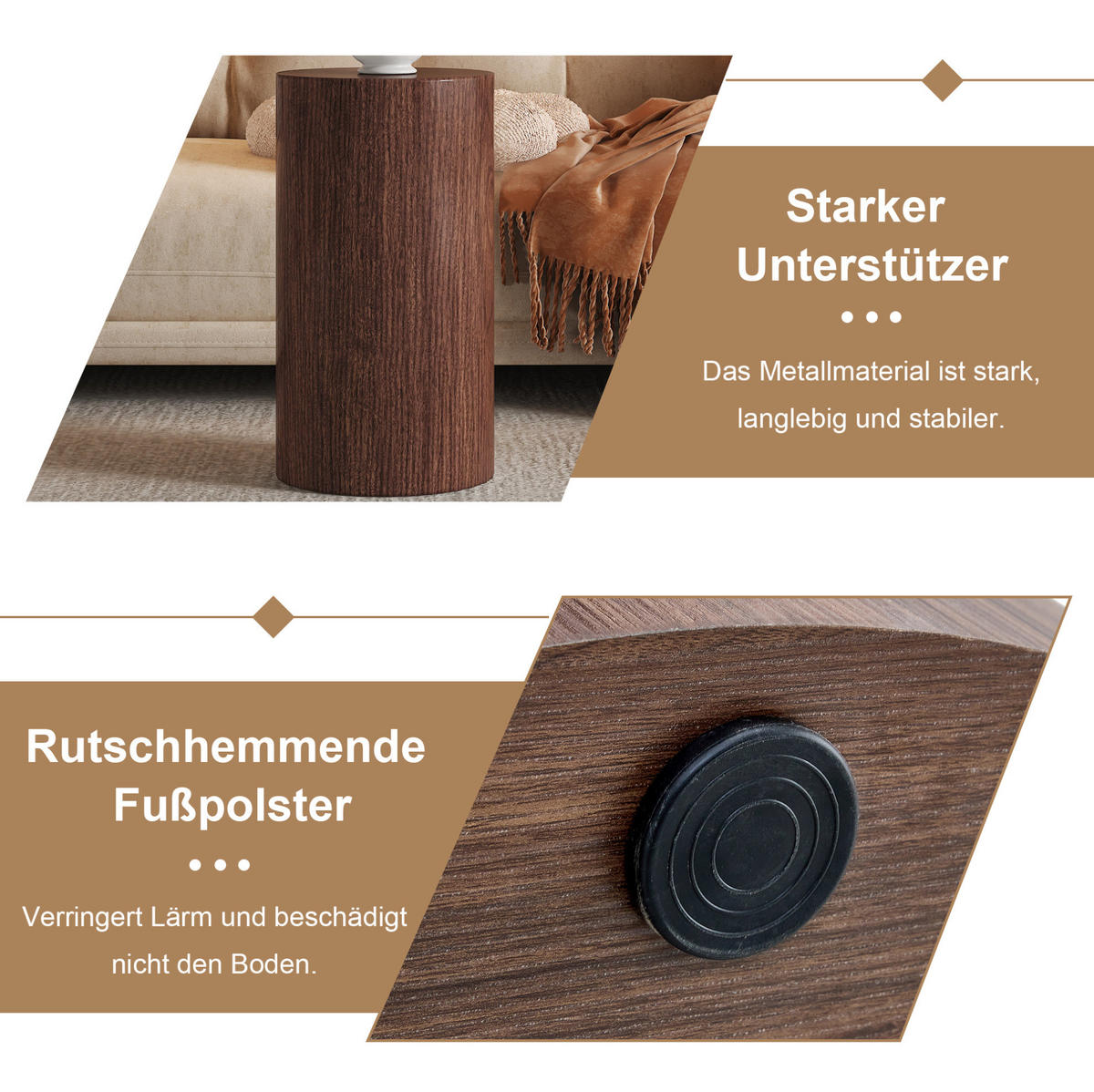COUCHTISCH 30/55 cm in Nussbaumoptik aus MDF–rund und vielseitig - Walnussfarben, Holzwerkstoff (30/30/55cm) - Flora Grace