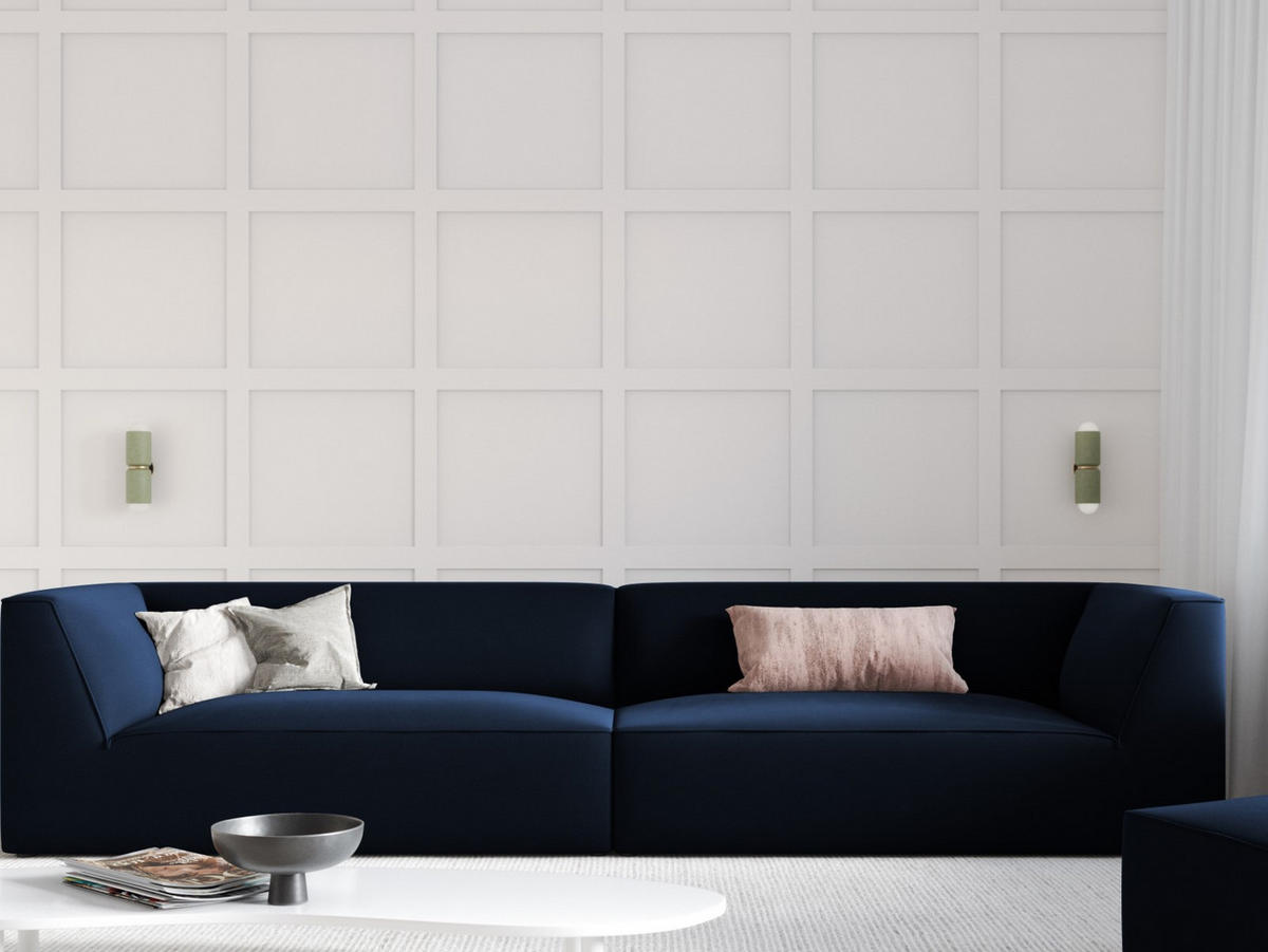 SOFA Ruby aus Samt königsblau 4 Sitzplätze - Blau, Textil (93/69/302cm) - Micadoni