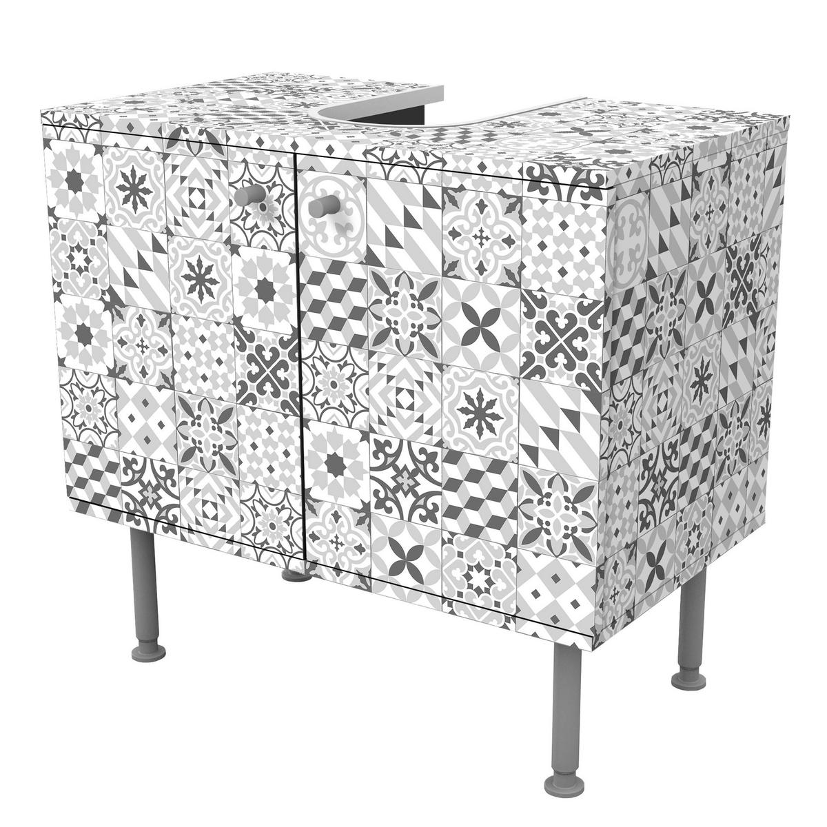 WASCHBECKENUNTERSCHRANK Geometrischer Fliesenmix Grau 60/55/35 cm - Grau, Holzwerkstoff (60/55/35cm) - Bilderwelten