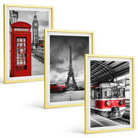 BILDER SET 3er Set - 40x60 cm Goldrahmen - Ikonen London Paris Verkehr - Goldfarben, Kunststoff (40/60cm) - TULUP