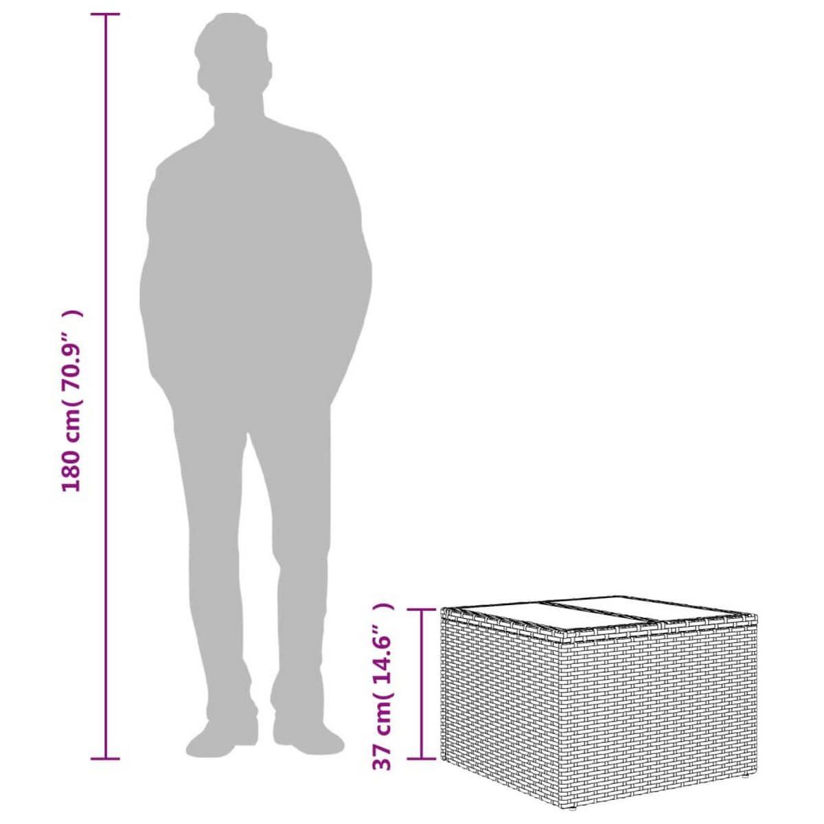 GARTENTISCH Mit Glasplatte Schwarz 55/55/37 Cm Poly Rattan - Schwarz, Kunststoff (55/55/37cm) - vidaXL