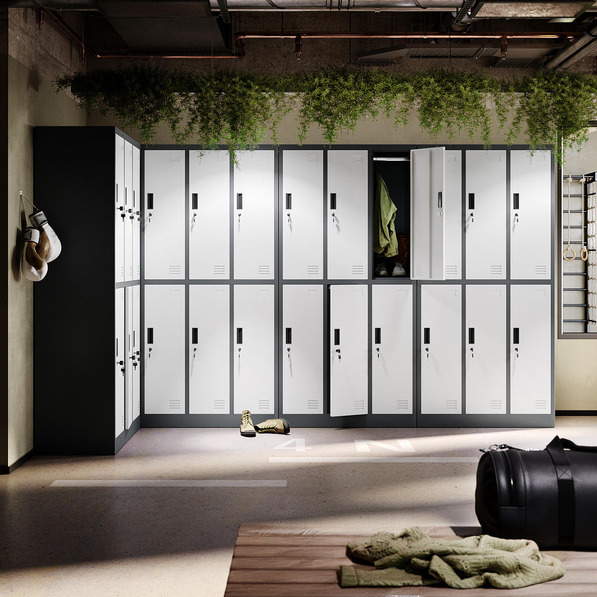 MEHRZWECKSCHRANK mit 6 Fächer Weiß Anthrazit Stahl 90x185x45cm - Anthrazit/Weiß, Metall (90/185/45cm) - Muralo