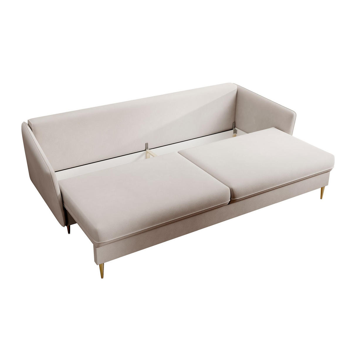 3-SITZER SCHLAFSOFA Volio Samt Graubeige - Taupe/Goldfarben, Textil/Metall (221/90/100cm) - Selsey