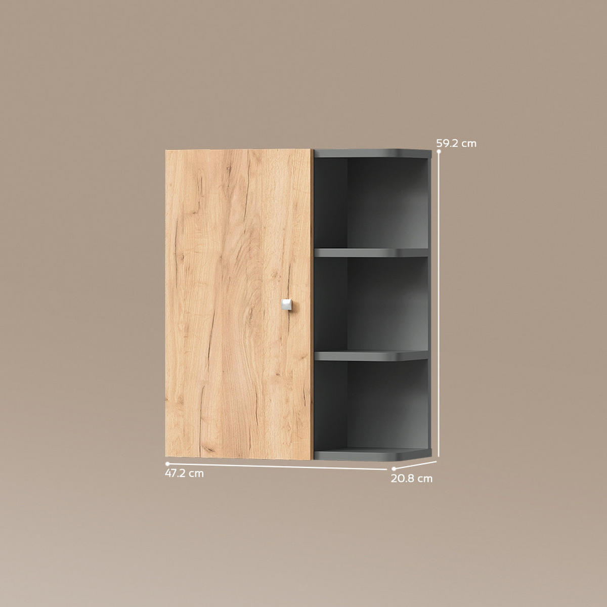 BADSCHRANK Fucino Anthrazit/Goldkraft Eiche 47.2 x 59.2 cm - Anthrazit/Eiche Wotan, Holzwerkstoff (47.2/59.2/20.8cm) - Livinity®