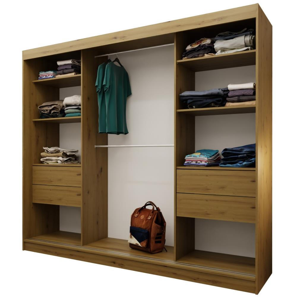 Thumbnail - Beautysofa Schwebetürenschrank, Eiche Artisan, Schwarz, Holzwerkstoff, 12 Fächer, 4 Schubladen, 240x216x61 cm, Schlafzim...