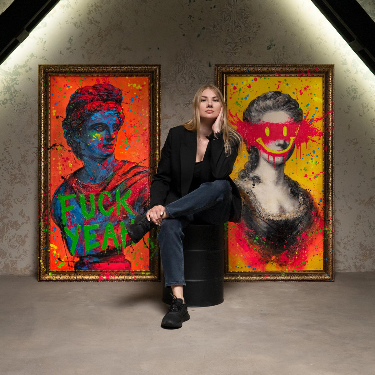 GEMÄLDE Madame Schattenfugenrahmen Gold 140x70 cm - Goldfarben, Holz (140/70cm) - YS-art gallery
