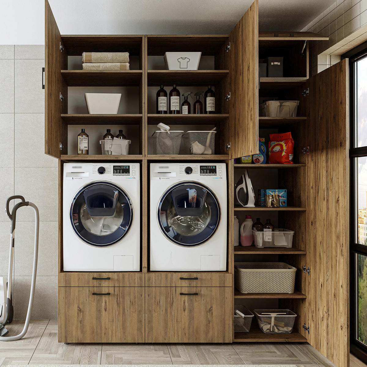 WASCHMASCHINENSCHRANK Serie 2 194cm Breit, 240cm Hoch - Eichefarben, Holzwerkstoff (194/240/67cm)