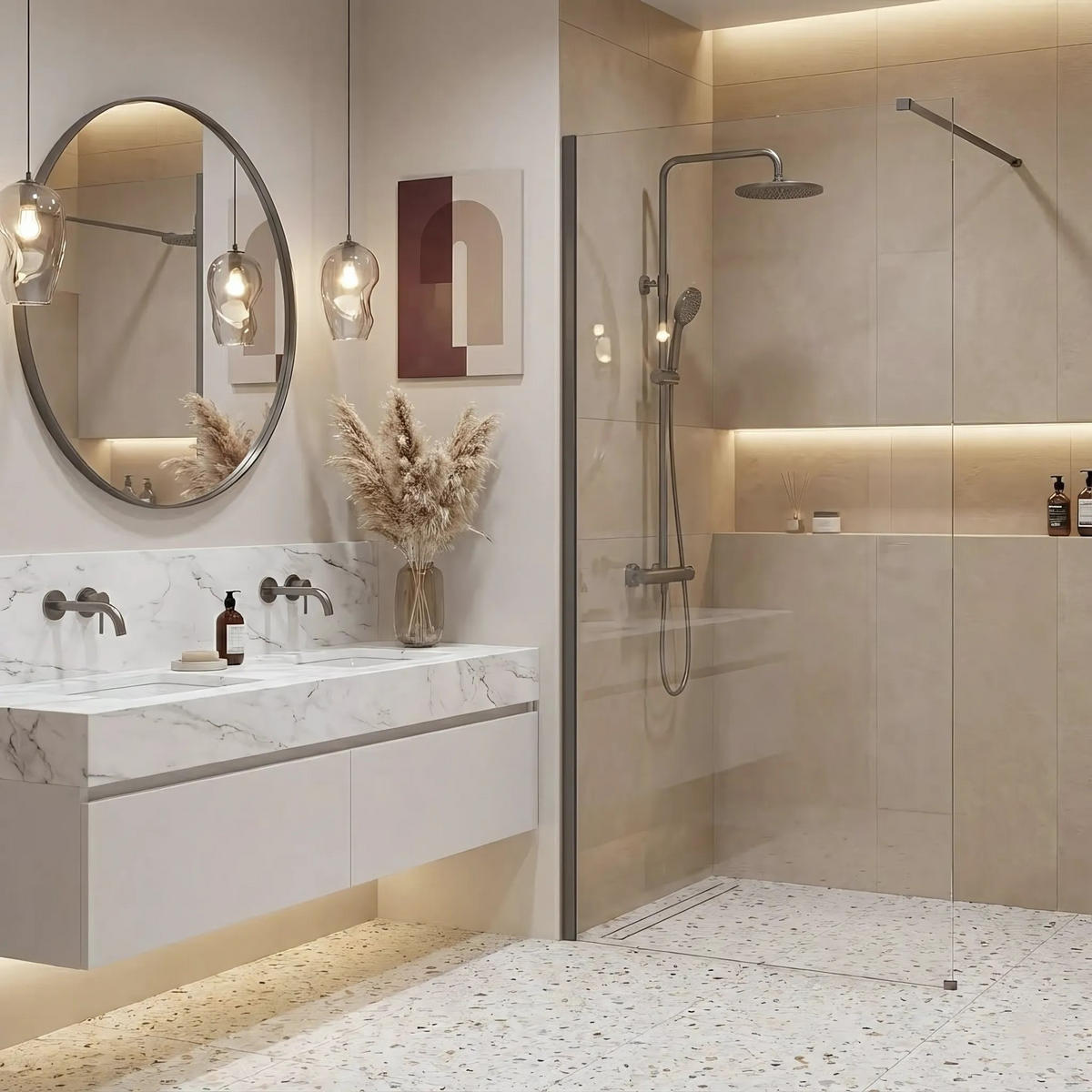 DUSCHWAND Rea Flexi Transparent / Titan 80 - Titanfarben, Glas (120/80/195cm) - REA