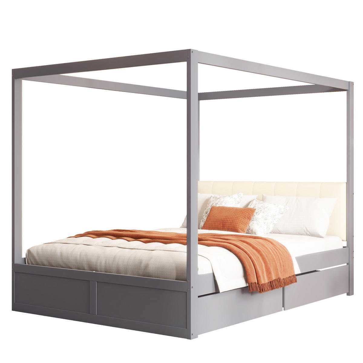 HIMMELBETT 140/200 cm grau mit großen Schubladen und gepolsterter Rückenlehne - Grau, Holz (140/200cm) - OKWISH