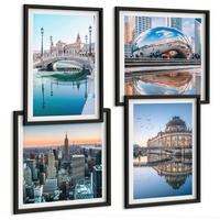 BILDER SET 4er Set - 50x50 cm & 40x60 cm Schwarzer Rahmen - Architektur von Städten am Wasser - Schwarz, Kunststoff (50/50cm) - TULUP