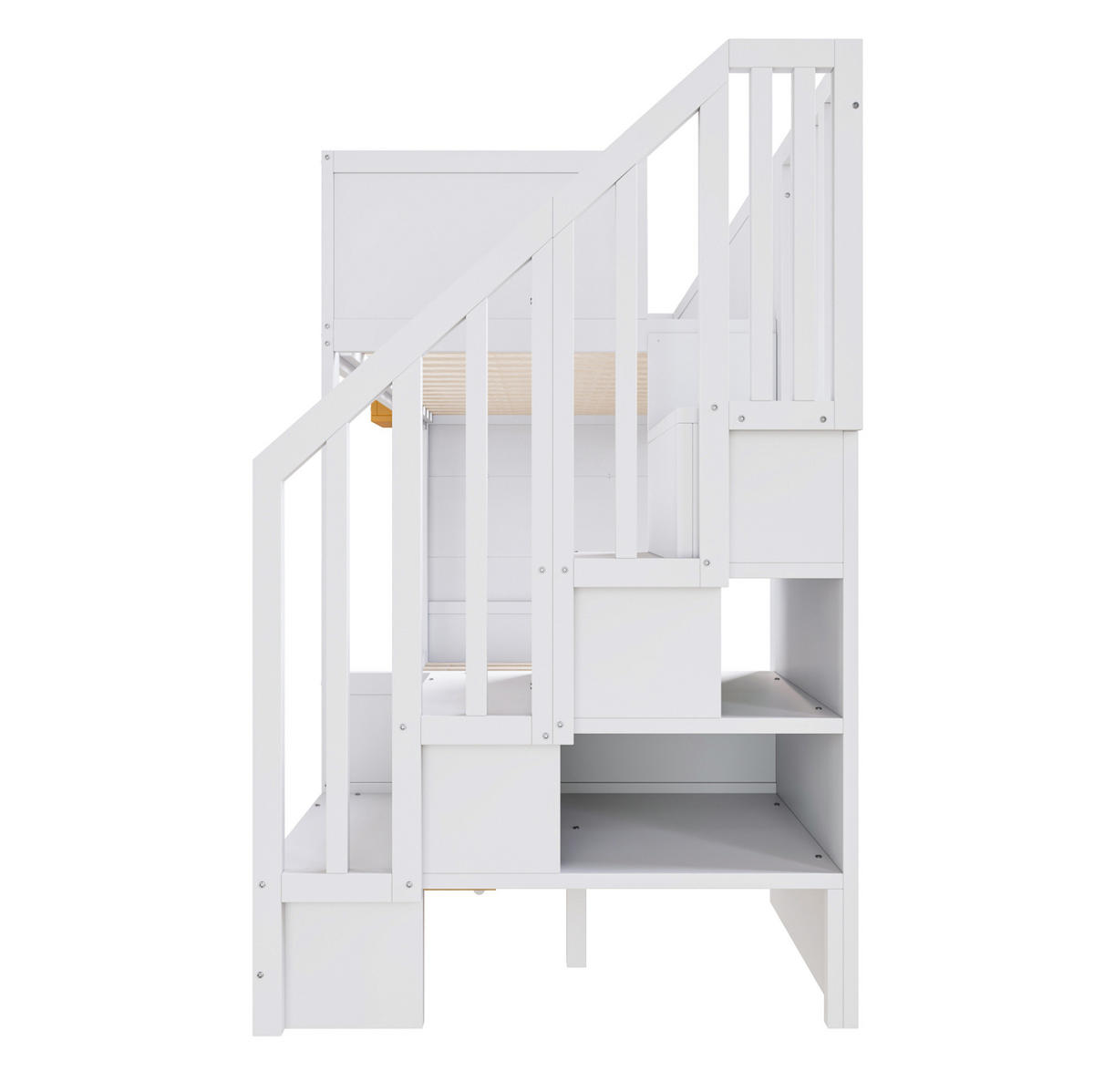 ETAGENBETT 90/200 cm mit Schreibtisch, Stauraumtreppe und 2 Schubladen, Weiß - Weiß, Holzwerkstoff (90/200cm) - Redom