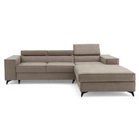 ECKSOFA PURE S Rechts mit Schlaffunktion 127x215 Velours Creme - Creme/Schwarz, Holz/Textil (204/281cm) - Muffo