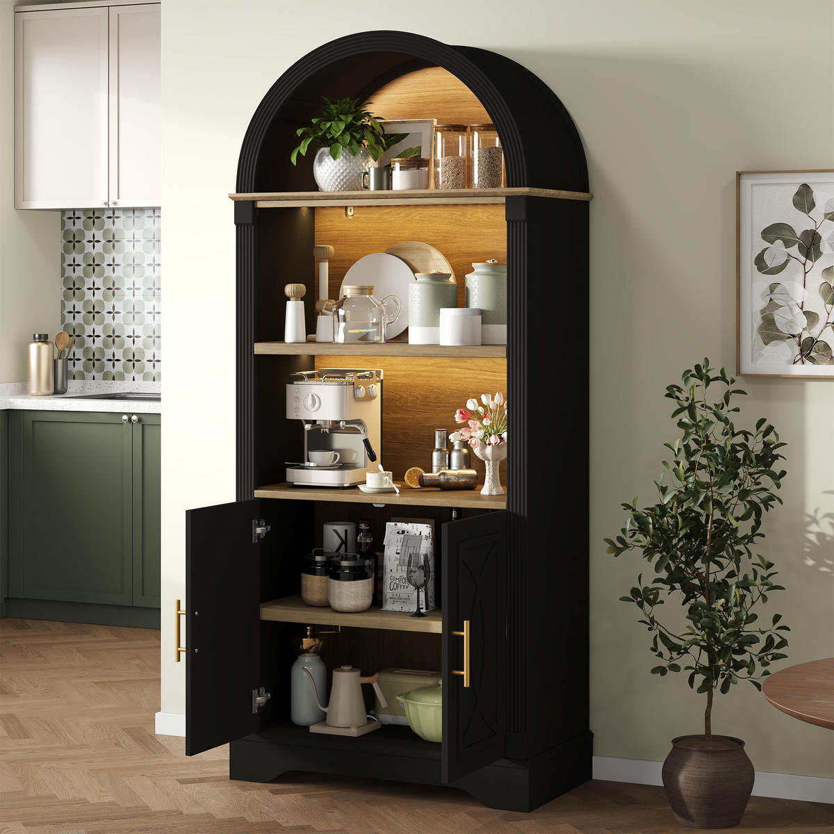 HIGHBOARD Schwarz 76,2×40×180 cm mit LED-eleuchtung und verstellbaren aus Holzwerkstoff - Schwarz, Holzwerkstoff (76.2/180/40cm)