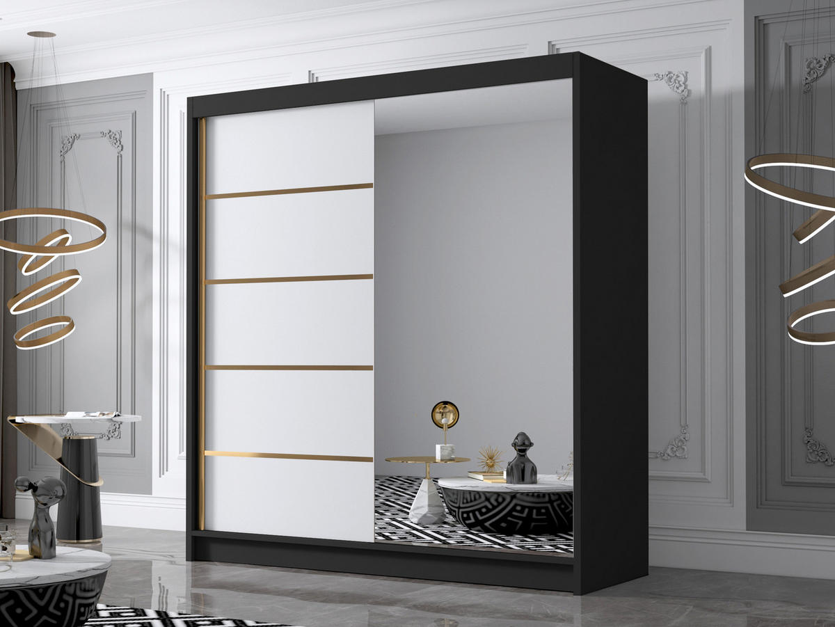 SCHIEBETÜRENSCHRANK Bali III - Goldfarben, Holzwerkstoff/Metall (180/215/58cm) - MIRJAN24