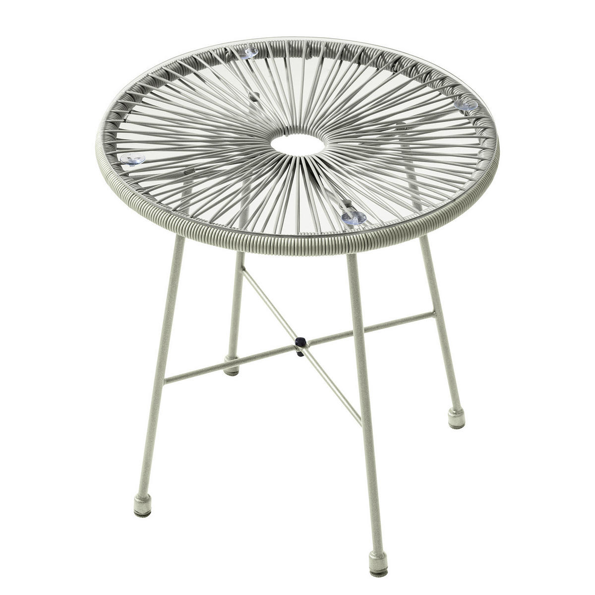 SITZGRUPPE - Stahl / Polyrattan - 3-teilig - Salbeigrün, Glas/Kunststoff - home24