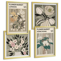 BILDER SET 4er Set - 50x50 cm & 40x60 cm Goldrahmen - Blumenillustrationen London Hongkong - Goldfarben, Kunststoff (50/50cm) - TULUP