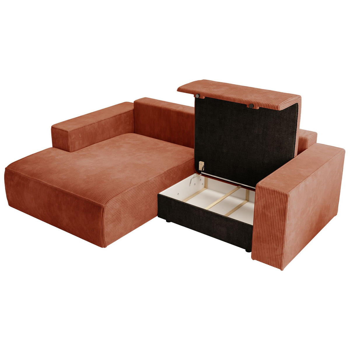 ECKSOFA Farese Mini mit Cordbezug Rostrot, links - Schwarz/Kupferfarben, Textil (240/167cm) - Selsey