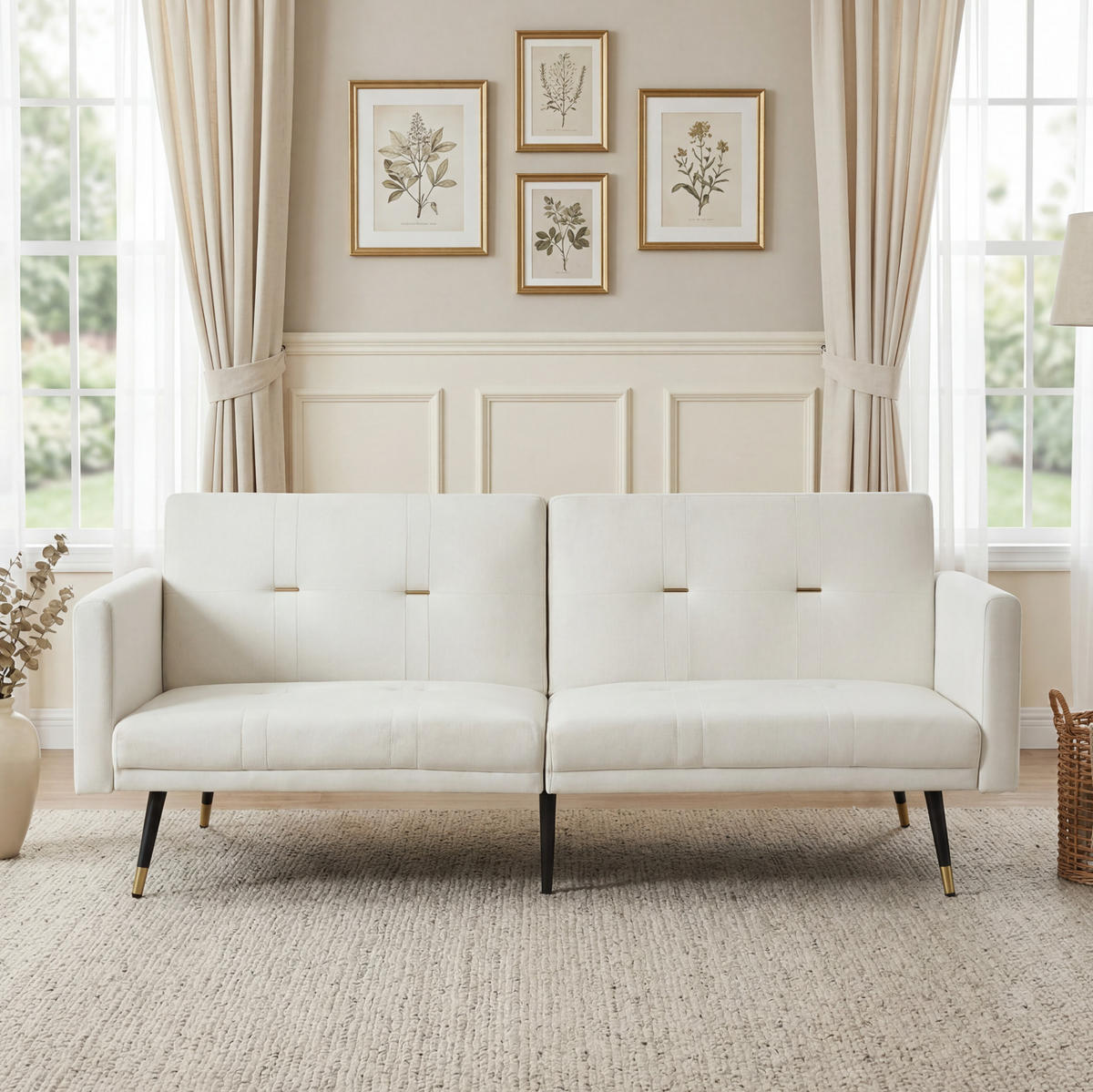 SCHLAFSOFA 2-Sitzer klappbar Samt Beige - Beige, Holzwerkstoff (164/70/89cm) - Meubliv