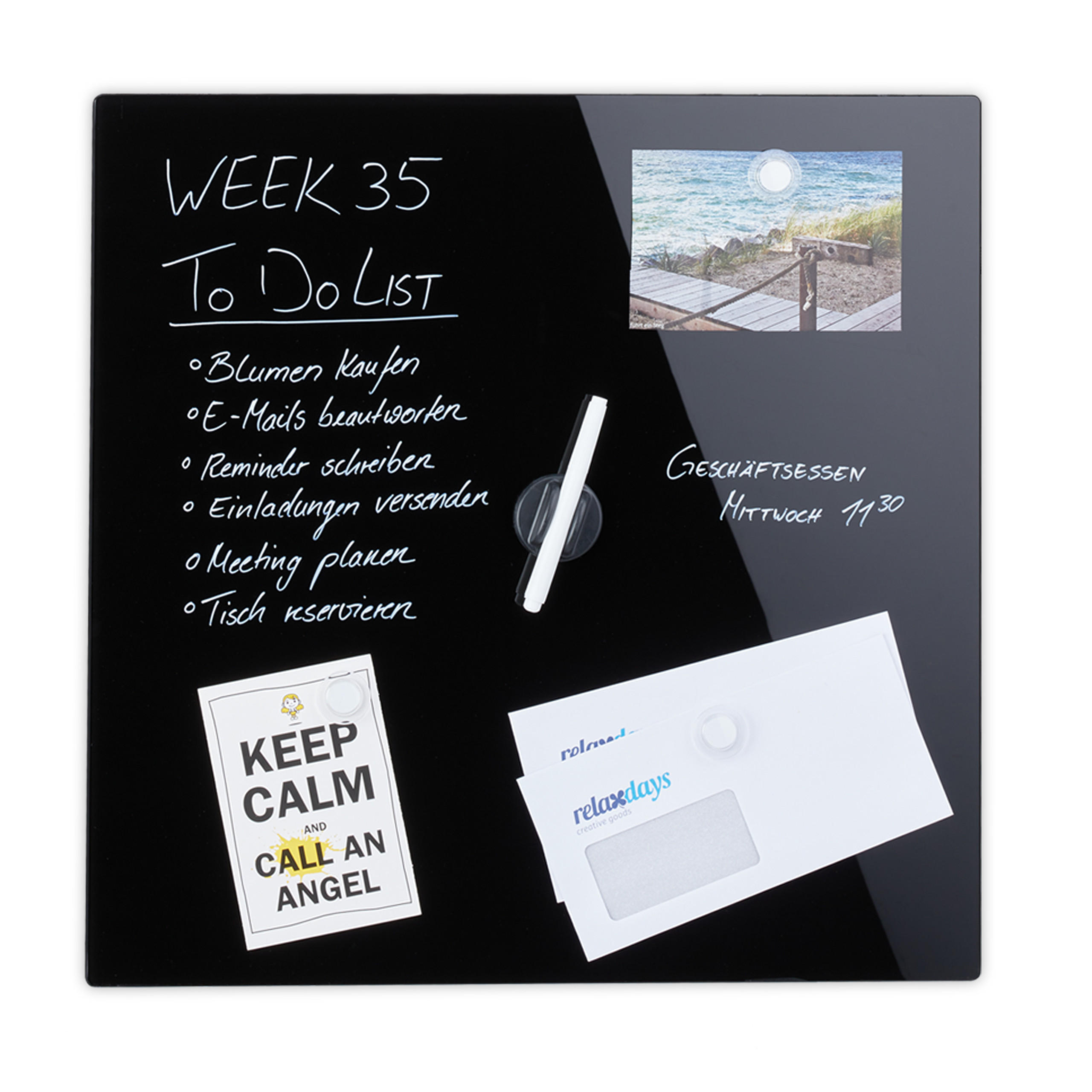 MAGNETTAFEL - Schwarz, Glas/Metall (50/50/0.4cm) - Relaxdays