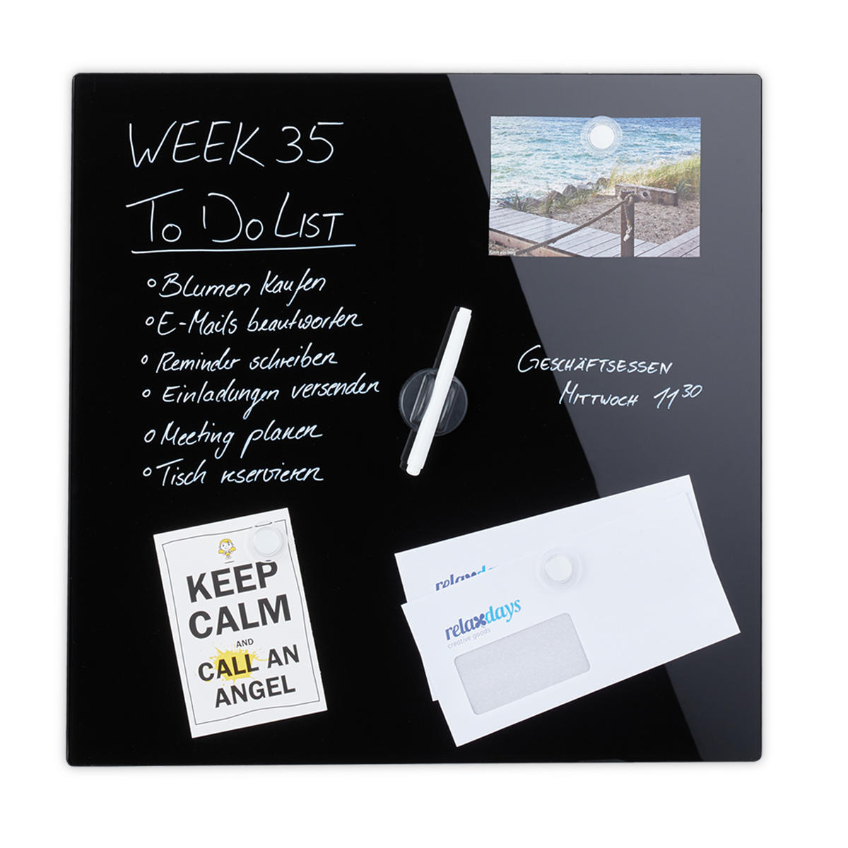 MAGNETTAFEL - Schwarz, Glas/Metall (50/50/0.4cm) - Relaxdays