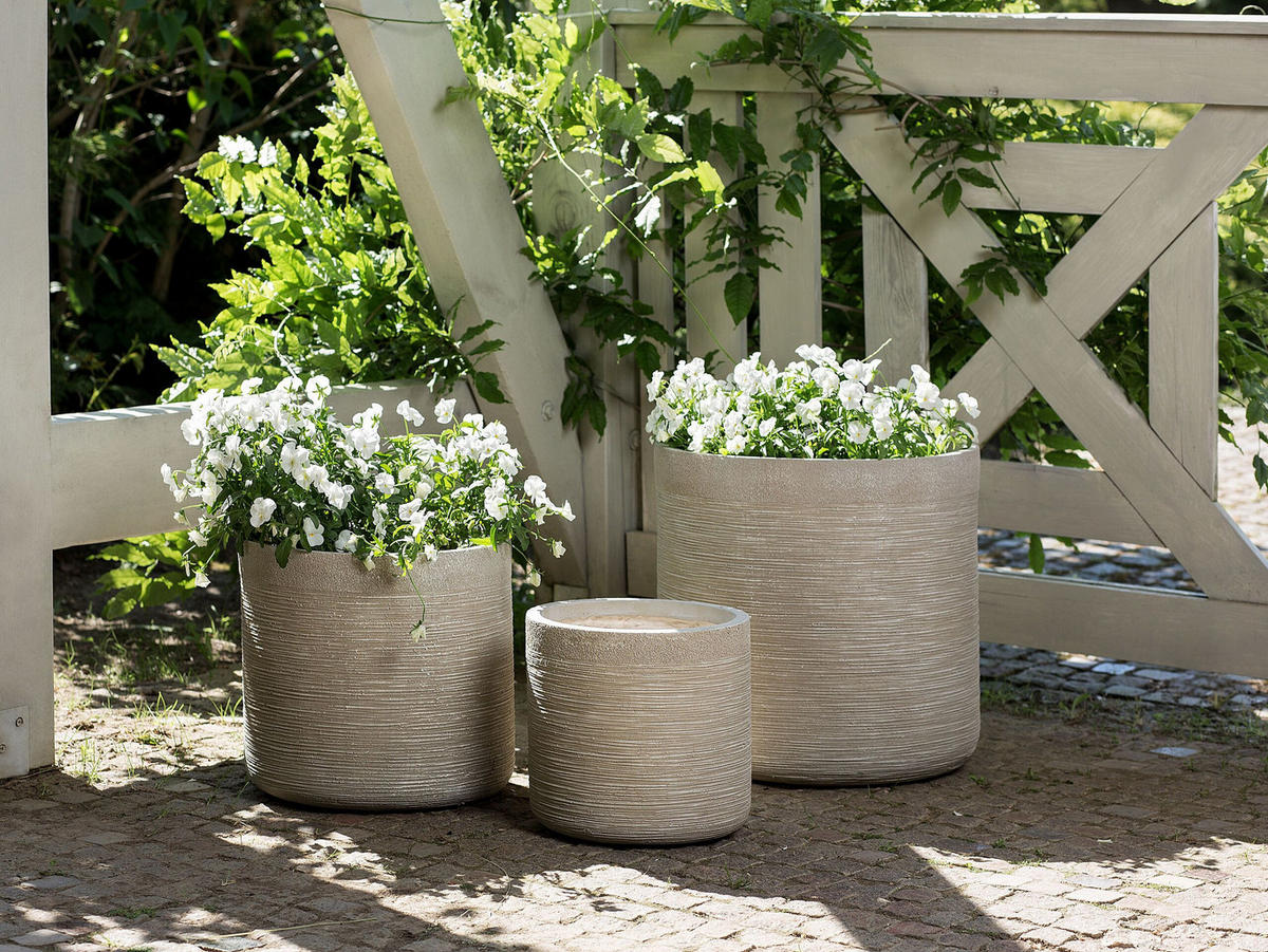 BLUMENTOPF hellbeige rund 26/26/25 cm Samos - Beige, Naturmaterialien (25cm) - Beliani