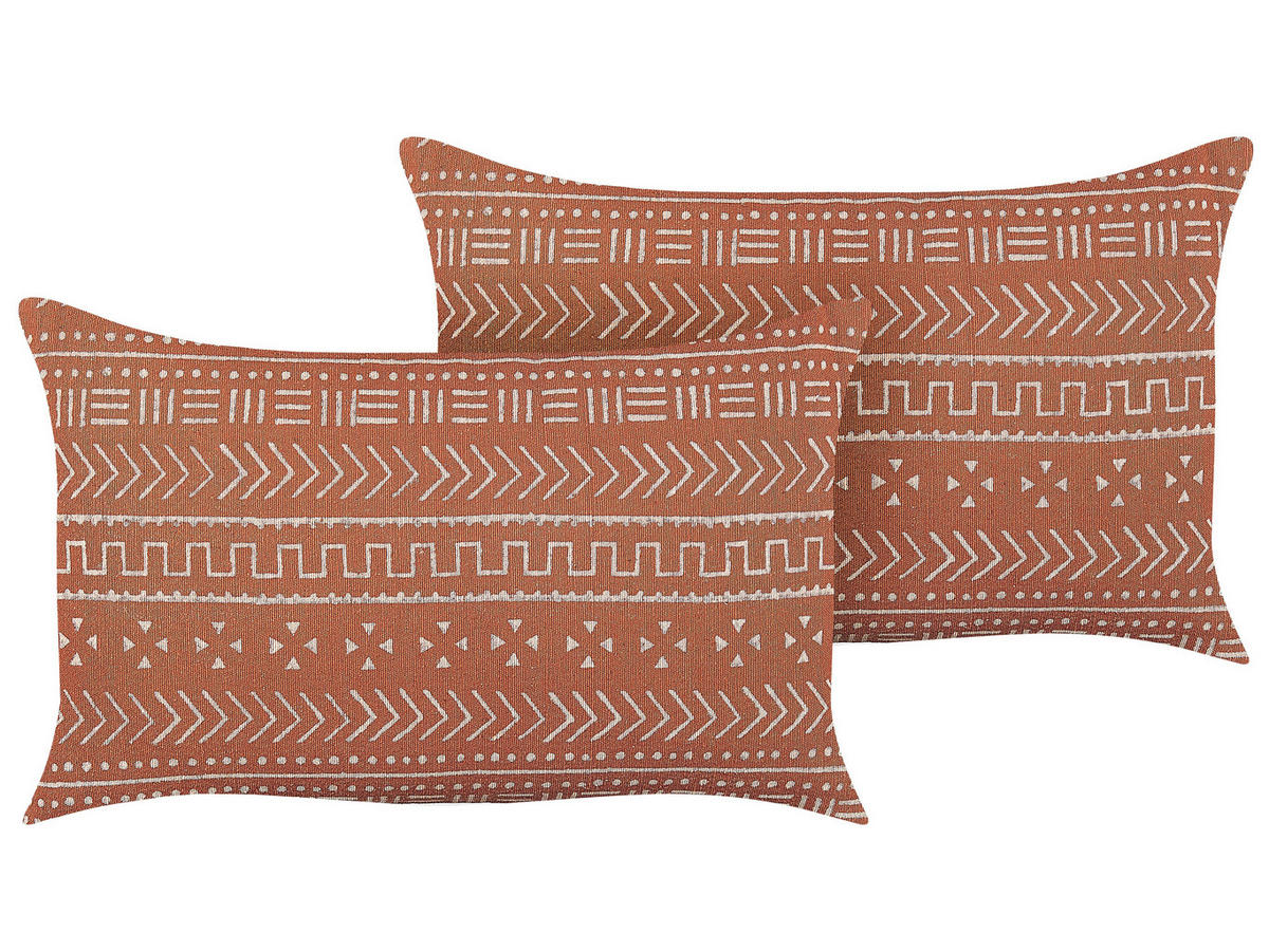 DEKOKISSEN 2er-Set Orange 55/35 cm Orlaya - Orange, Naturmaterialen/Textil (55/35cm) - Beliani