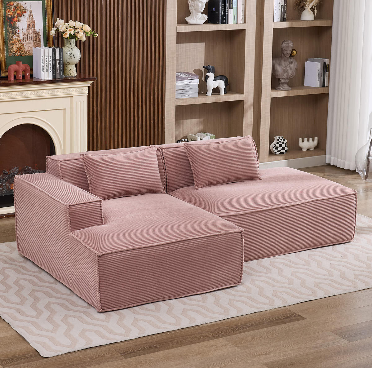 SOFA kompakt 235 cm Polyester Baby Pink - Pink, Textil (129/235cm) - Meubliv