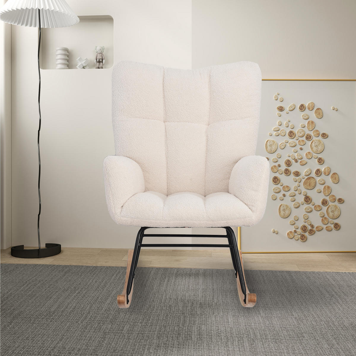 SCHAUKELSTUHL 88/62.5/96 cm Beige Wolle - Beige, Textil (68/42/70cm) - Oxeza