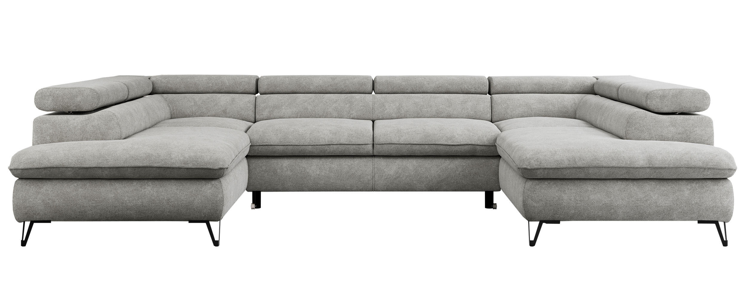 WOHNLANDSCHAFT PEDRO U Struktur Hellgrau - Hellgrau/Schwarz, Textil/Metall (346/76/208cm) - MKS