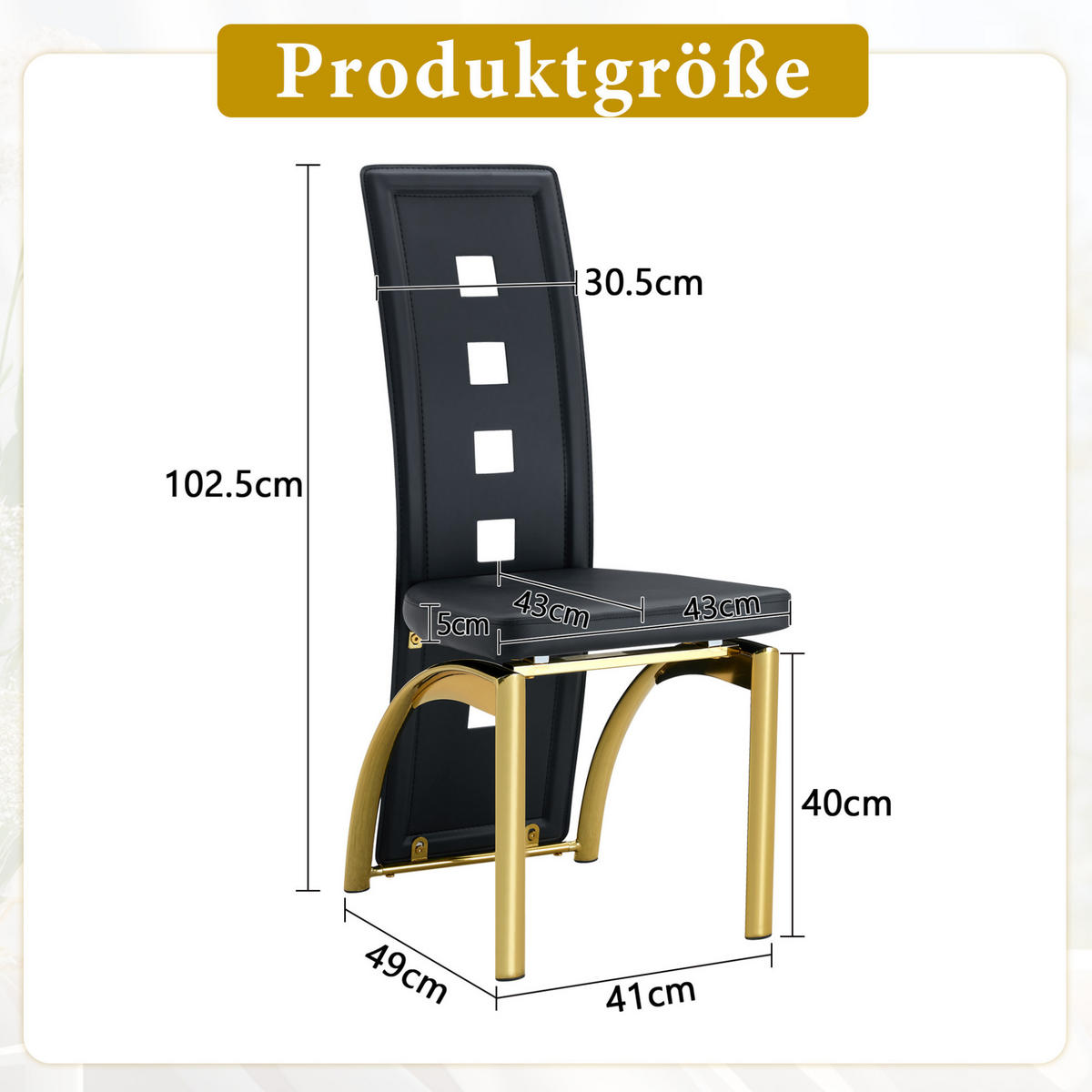 ESSZIMMERSTUHL 2er-Set 102,5 cm PU-Leder Schwarz Goldfarben - Schwarz, Metall (49/102.5/43cm) - Meubliv