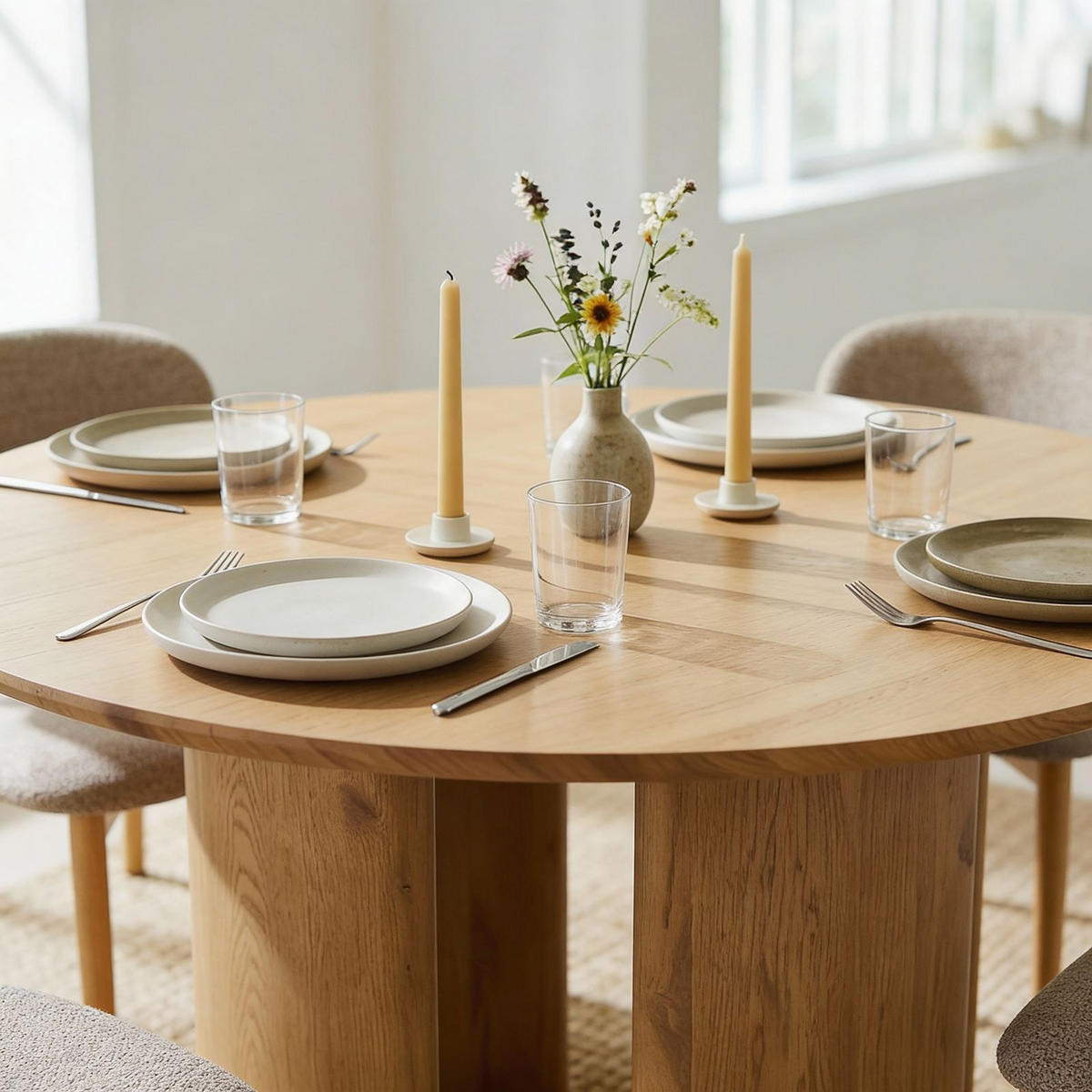 ESSGRUPPE ARVIKA ARIEL 5er Set beige, Eiche - Beige, Holzwerkstoff - IDIMEX