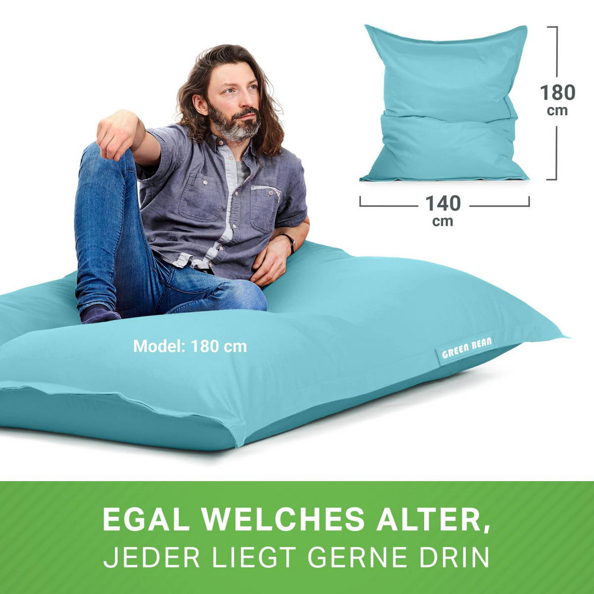 SITZSACK XXL "Square" 140x180cm - 380 L - Hellblau, Textil (140/25/180cm) - Green Bean