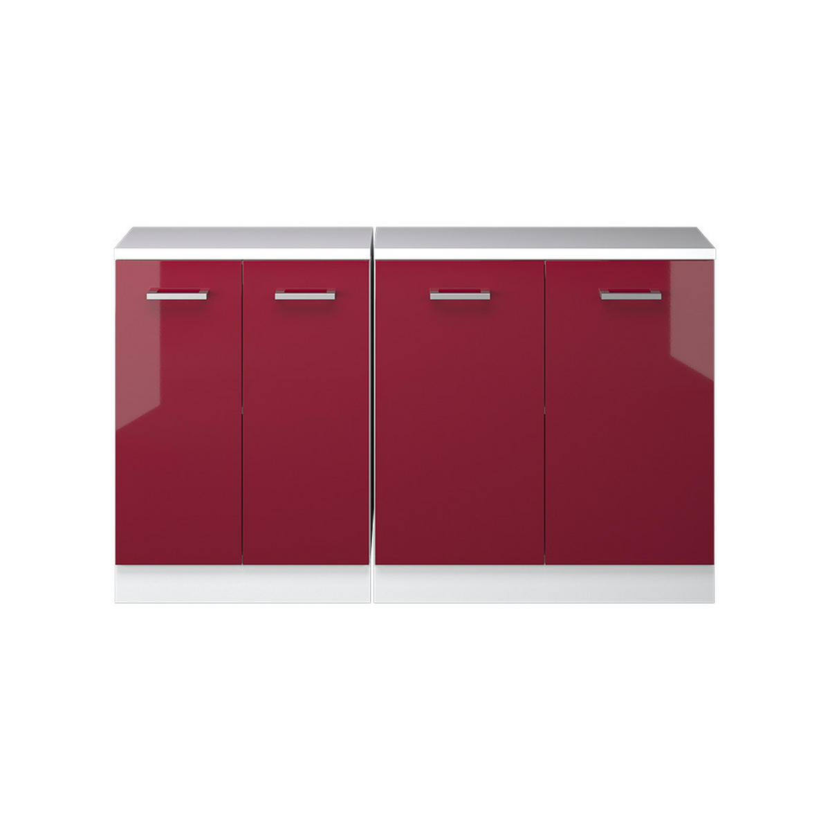 KUHINJSKI ORMAR ZA KOSINE KROVA R-Line Crveni visoki sjaj 140 cm Set od 2 korpusa ormara, dubina 60 cm - bijela/crvena, drvni materijal (140/83.8/60cm) - Vicco