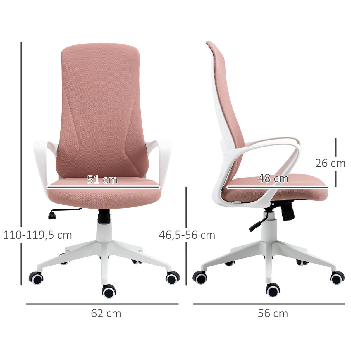 BÜROSTUHL, PC Stuhl, Stretchstoff, Rosa - Rosa, Textil (56/119.5/62cm) - Vinsetto