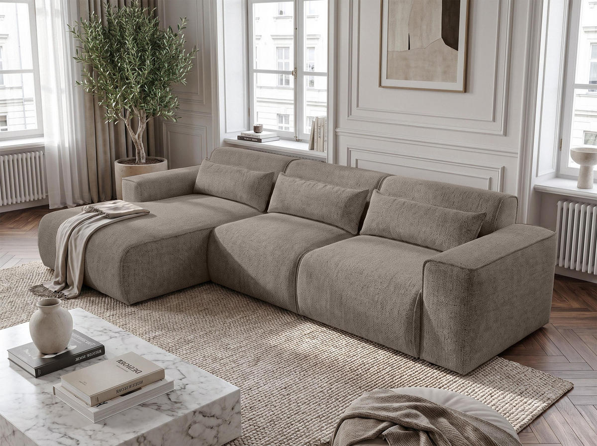 ECKSOFA L Form Ruyam Hellbraun 310/165/78 cm – Schlaffunktion Links - Hellbraun/Schwarz, Kunststoff/Textil (170/310cm) - AX Living