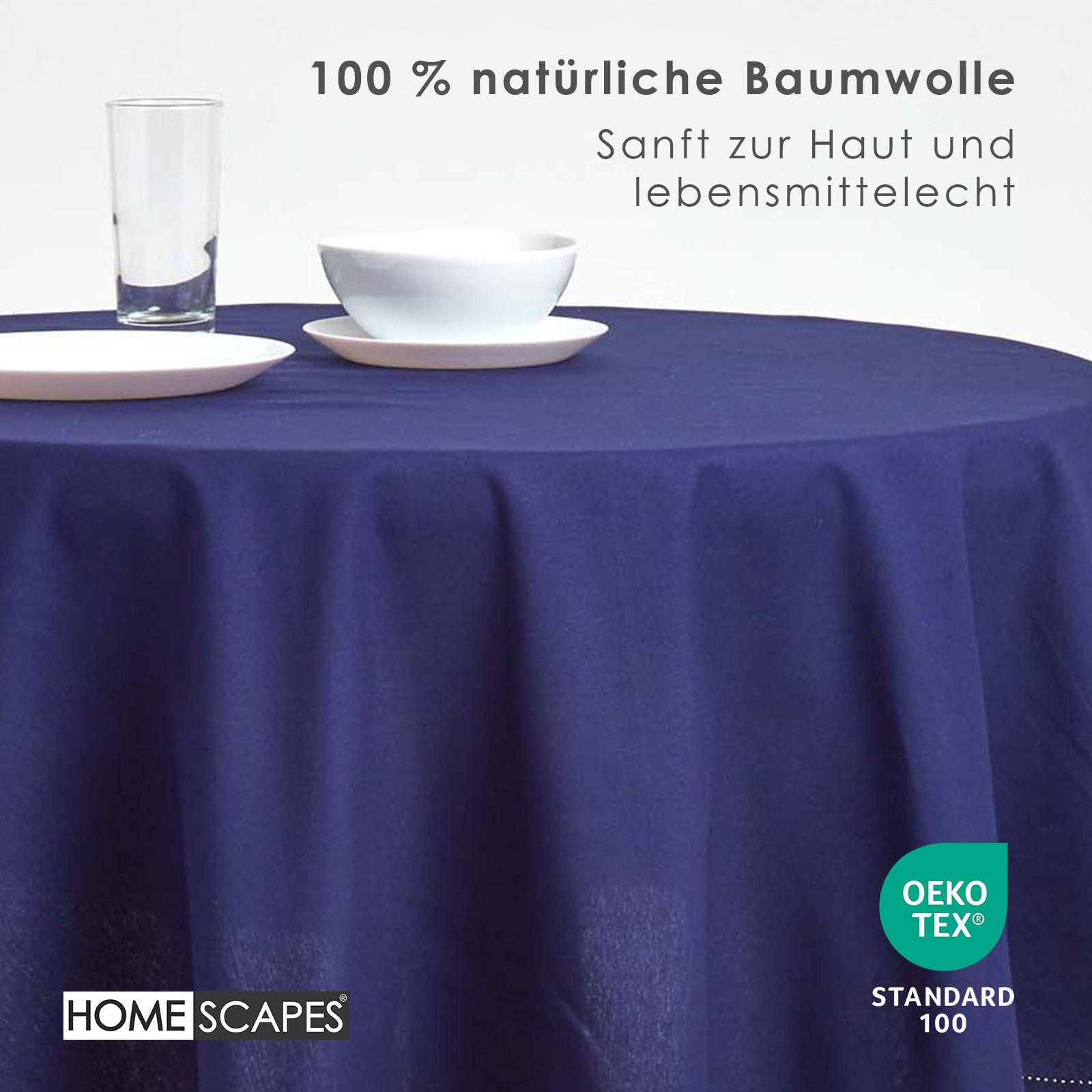 TISCHDECKE dunkelblau rund 178 cm, 100% Baumwolle - Dunkelblau, Textil (178/178cm) - Homescapes