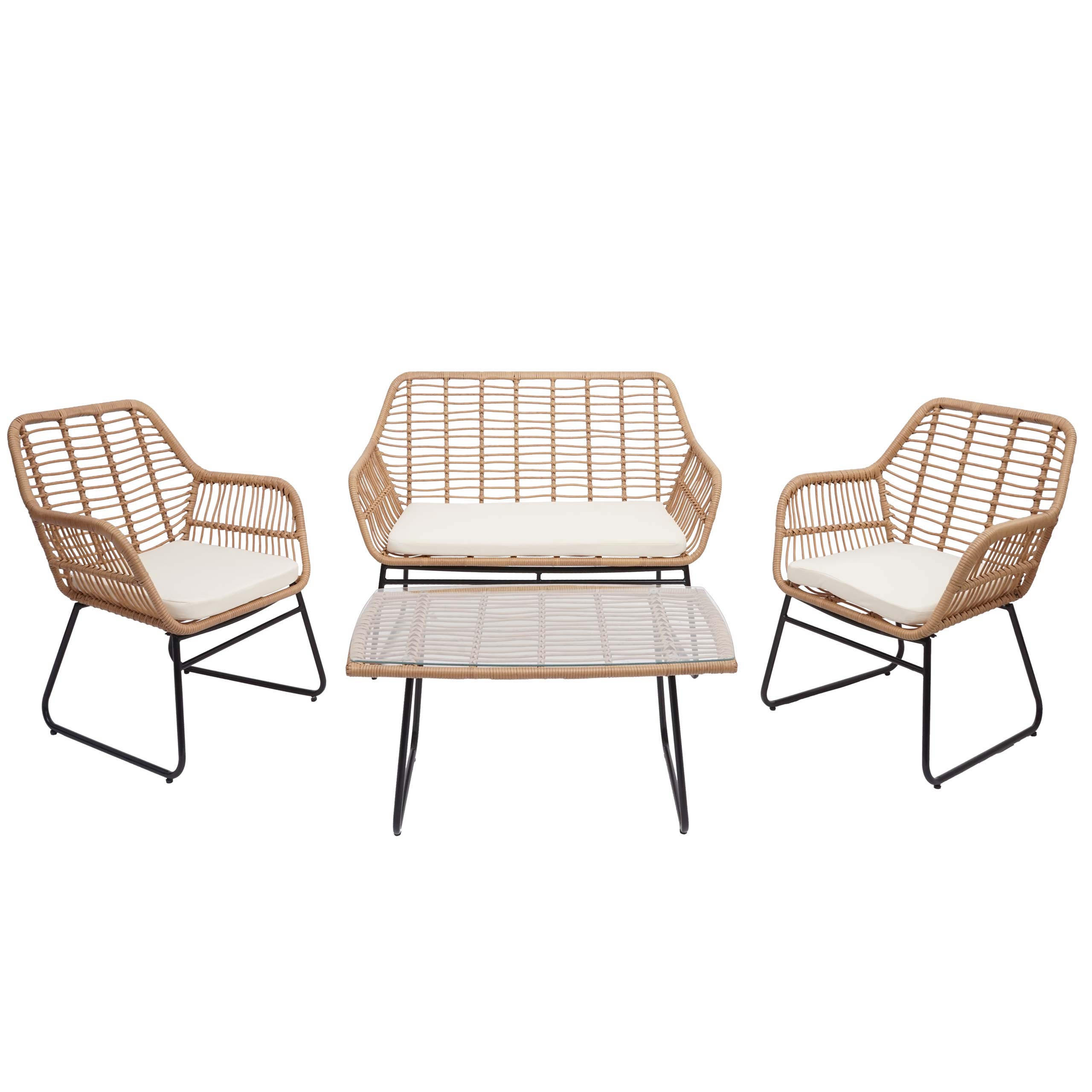 POLYRATTAN GARNITUR G17A Braun, Cremeweiß - Braun/Weiß, Kunststoff - MCW