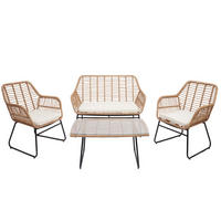 POLYRATTAN GARNITUR G17A Braun, Cremeweiß - Braun/Weiß, Kunststoff - MCW