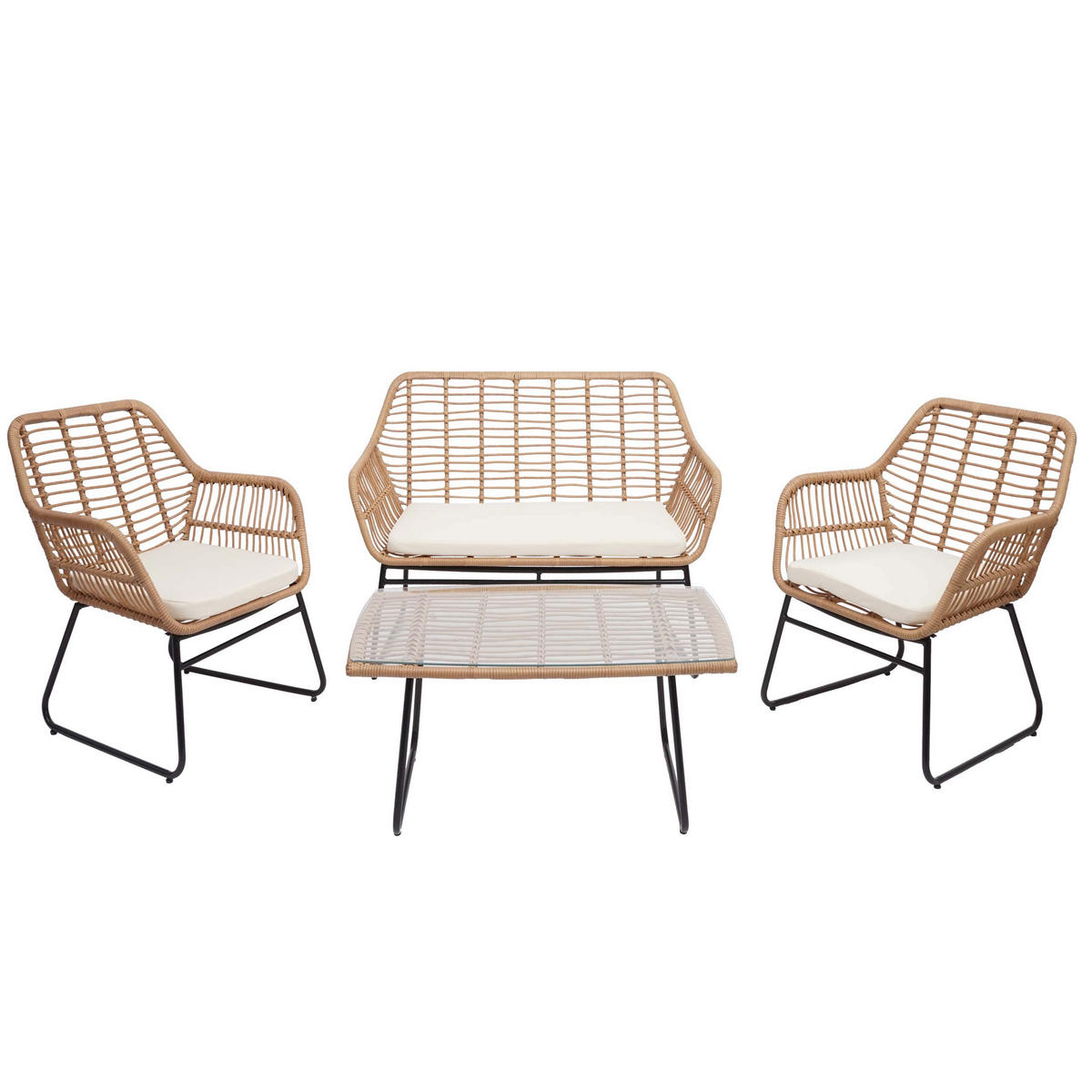POLYRATTAN GARNITUR G17A Braun, Cremeweiß - Braun/Weiß, Kunststoff - MCW