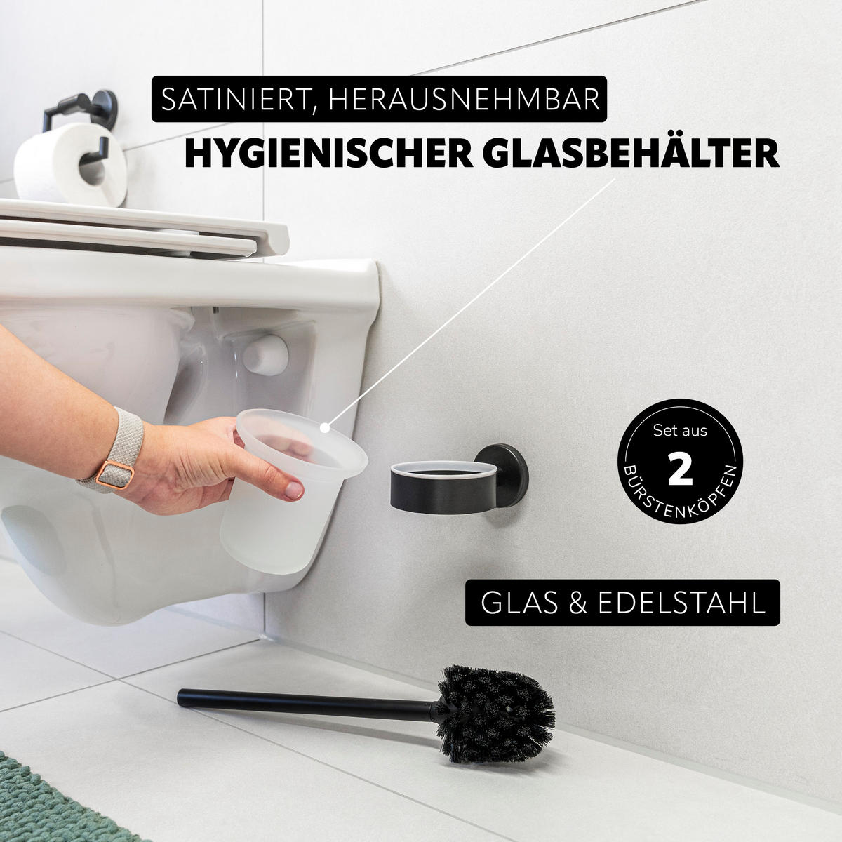 BADEZIMMER-ZUBEHÖR-SET PIAZZA BLACK 2tlg., Edelstahl, schwarz - Schwarz, Metall (14.5/35/11.5cm) - bremermann